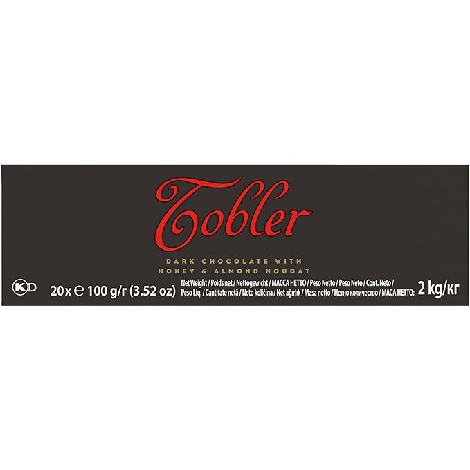 TOBLERONE Dark Chocolate Bar with Honey and Almond Nougat Bulk Chocolate 20 - 3.52 oz Bars