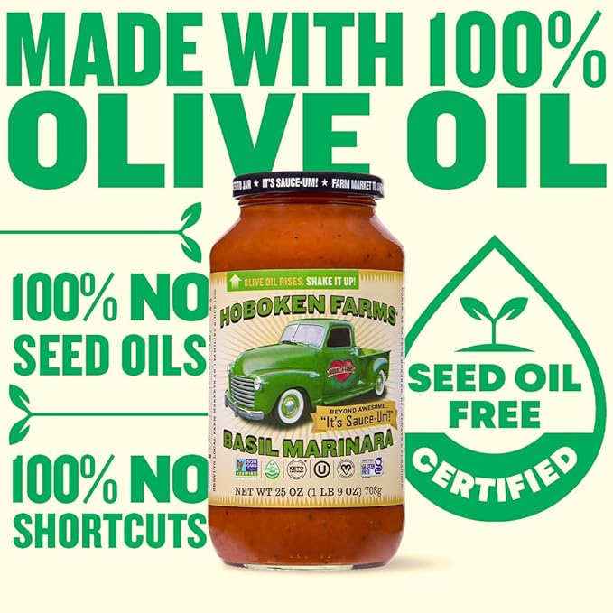 Hoboken Farms Basil Marinara Sauce - No Sugar Added Low Sodium Non-GMO Preservative-Free Low Carb Keto – Better For You Pasta Sauce! (25 Fl Oz Pack of 4)