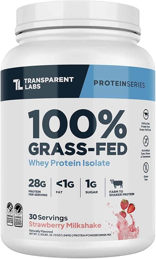Transparent Labs Grass-Fed Whey Protein Isolate (30 Servings Strawberry Milkshake) &amp Hydrate Electrolytes Powder (40 Servings Peach Mango)