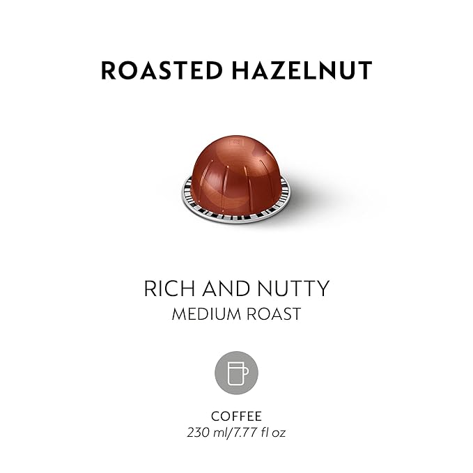 Nespresso Capsules Vertuo Roasted Hazelnut Medium Roast Coffee 30 Count Coffee Pods Brews 7.8oz.