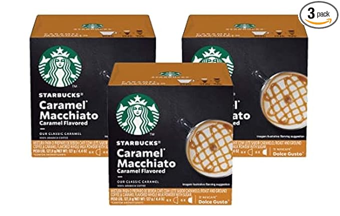 Starbucks Coffee by Nescafe Dolce Gusto Starbucks Caramel Macchiato Coffee Pods 12 capsules Pack of 3 (Packaging May Vary)