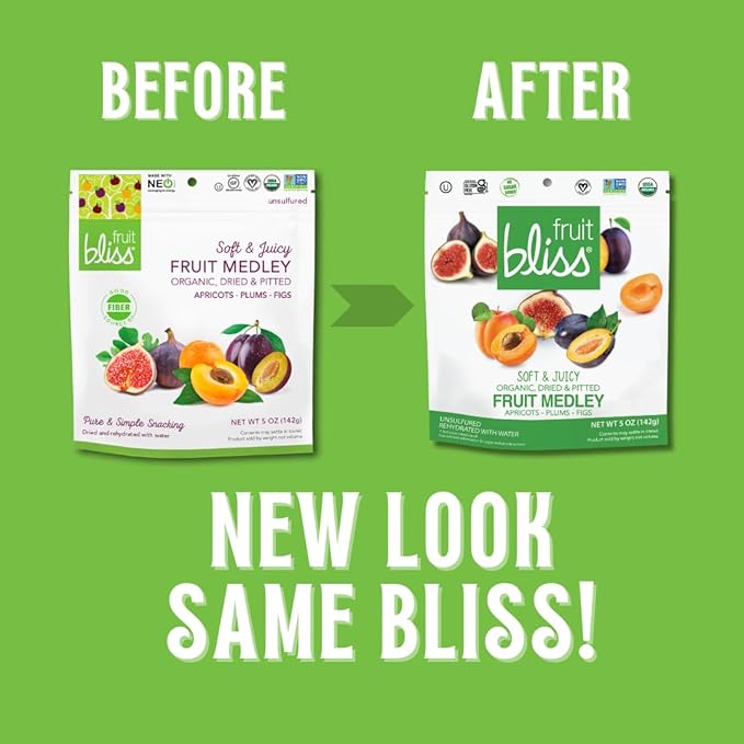 Fruit Bliss Dried Fruit Mix – Fruit Medley of Organic Dried &amp Pitted Apricots Plums &amp Figs - Organic Fruit Snacks Dried Fruit Snacks Resealable Pouches Gluten-Free Vegan Snacks (3 Pack 5o