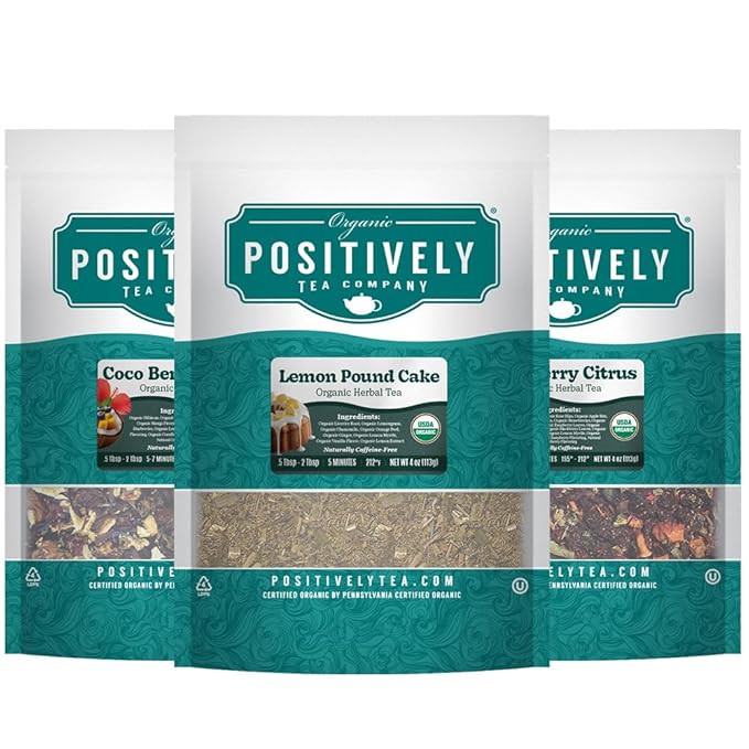 Organic Positively Tea Company Herbal Tea Sampler Loose Leaf 4 Ounce 3 Pack