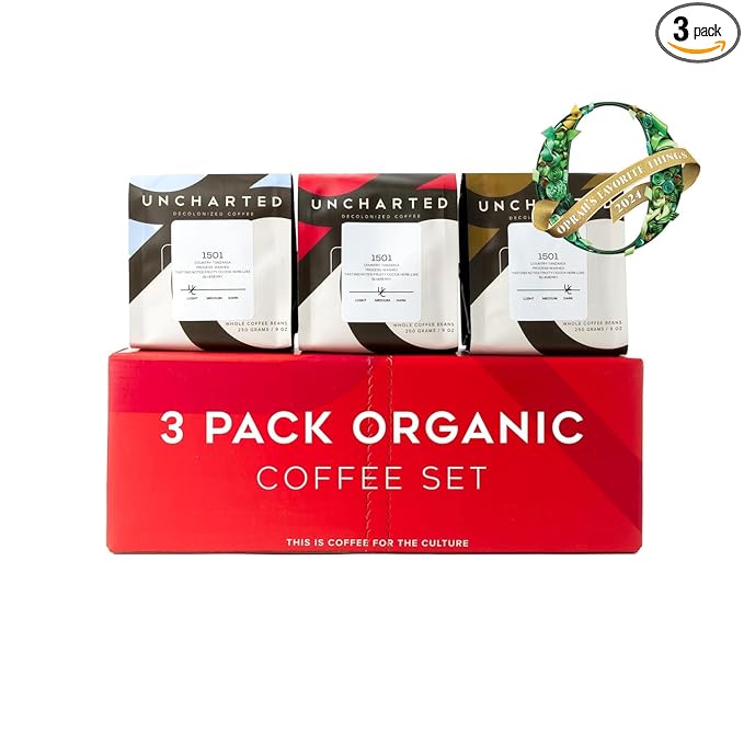 Single-Origin Organic Coffee Beans Gift Box Light Medium or Dark Roast Organic Whole Bean Coffee 3 Pack Explorer 9 oz each 1740 Peru by Uncharted Coffee