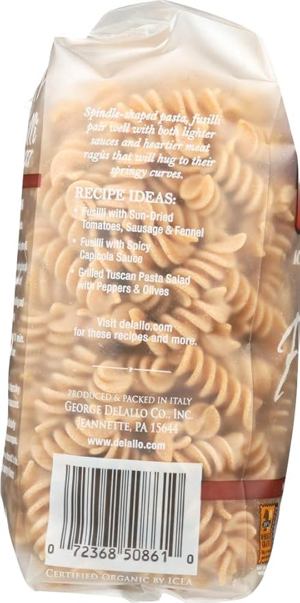 DeLallo Organic Whole Wheat Fusilli #27 16-Ounce Units (Pack of 16)