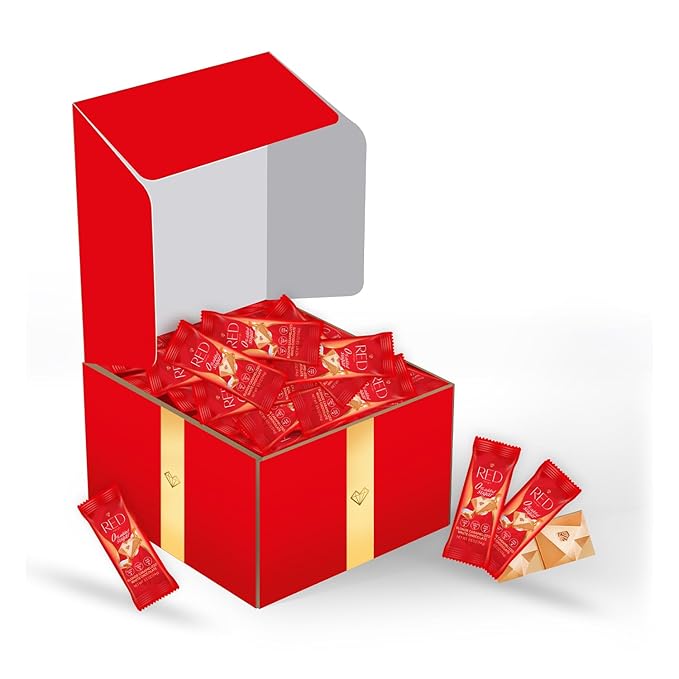 RED Delight®™ 100 Piece Chocolate Gift Box (100 Piece Gift Box w/Bite Size Bars +14 Plush Bear Blonde Caramelized White Chocolate)