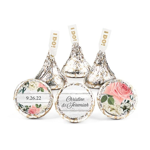 90 Pcs Personalized Wedding Candy Favors Kisses with DIY Stickers Bulk Chocolate - Pink Floral