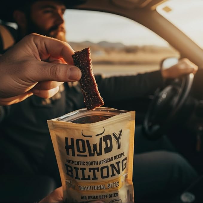 HowdySnax Traditional Biltong Bites – 4 Pack (16 oz Total) – Bulk Beef Snack • High‑Protein • Keto &amp Paleo • No Preservatives • Made in USA