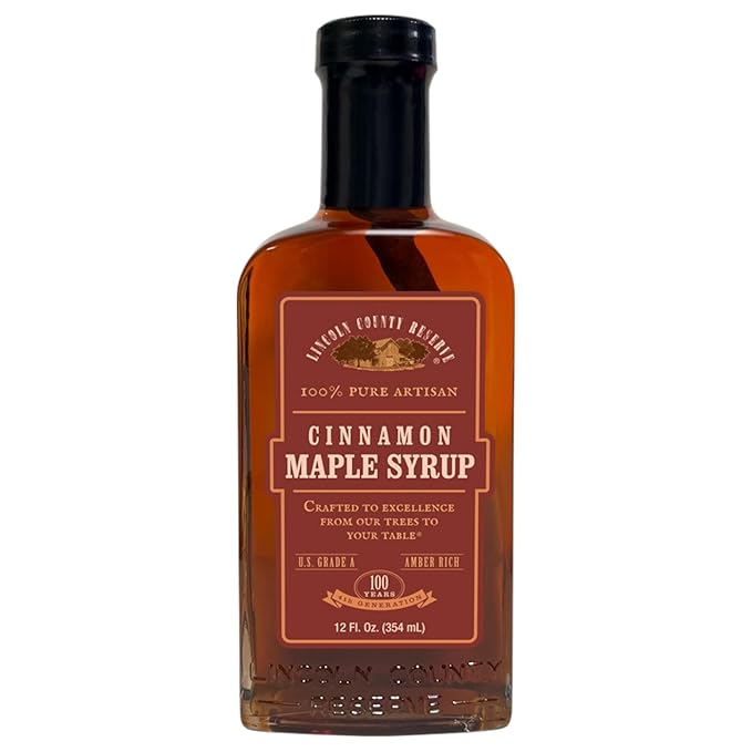 Lincoln County Reserve Cinnamon Maple Syrup Made in USA with Real Cinnamon Stick Amber Rich Grade A Real American Made for French Toast Pancakes Oatmeal and More