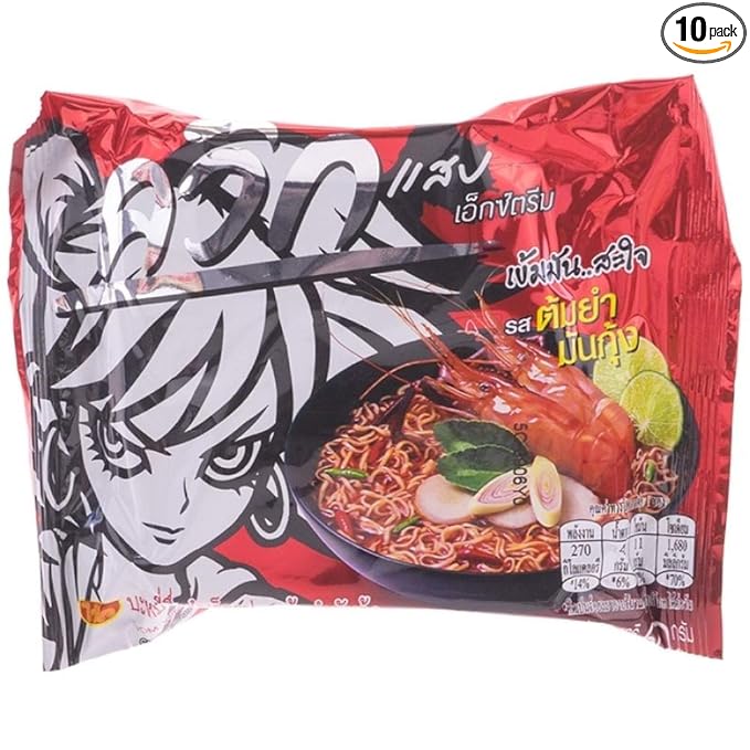 10 Pack of Wai Wai Quick Tom Yum Mun Goong Flavour 60g