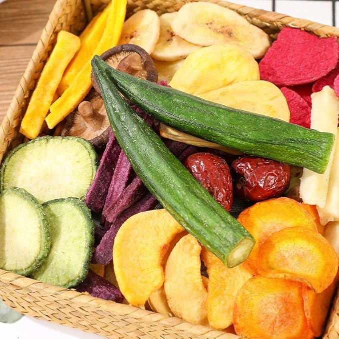 Mixed Freeze-dried Vegetable and Fruit Jerky 500g/Can Various Dried Fruit and Vegetable Chips Okra Radish Banana Leisure Food Vegetarian Crispy Fruit Snacks Chinese Snack Gift Package (3 can)