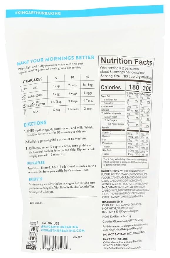 King Arthur Flour Gluten Free Pancake Mix 15 oz (Pack of 4)