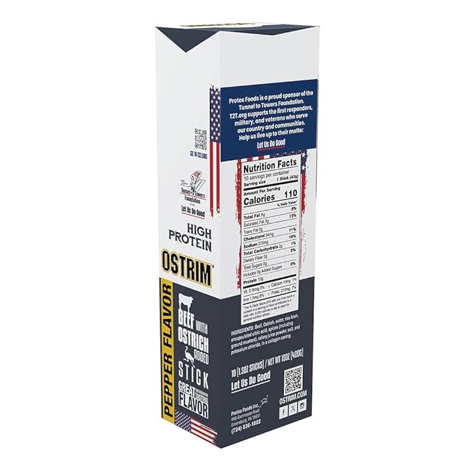 Ostrim (1.5oz) Beef &amp Ostrich High Protein Snack Stick (Pepper Flavor) (1 Pack of 10)
