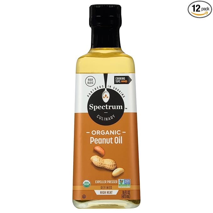 Spectrum Culinary Organic Peanut Oil Refined 16 oz (Pack of 12)