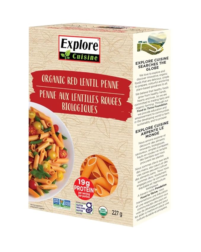 Explore Cuisine Organic Red Lentil Penne Pasta Non GMO 8 Ounces (Pack Of 6)