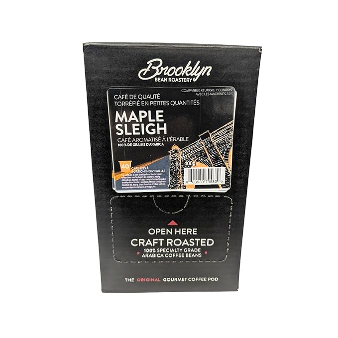 Brooklyn Beans Maple Sleigh Gourmet Coffee Pods - Compatible with Keurig 2.0 K Cup Brewers 40 Count Maple Flavored