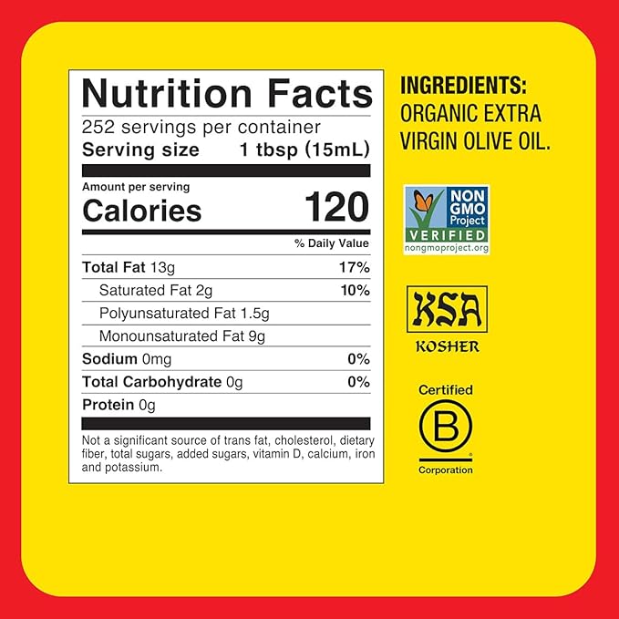 Bragg Organic Extra Virgin Olive Oil – Made with Greek Koroneiki Olives – Cold Pressed EVOO for Marinades &amp Vinaigrettes – USDA Certified Non-GMO Kosher (128 fluid Ounce)