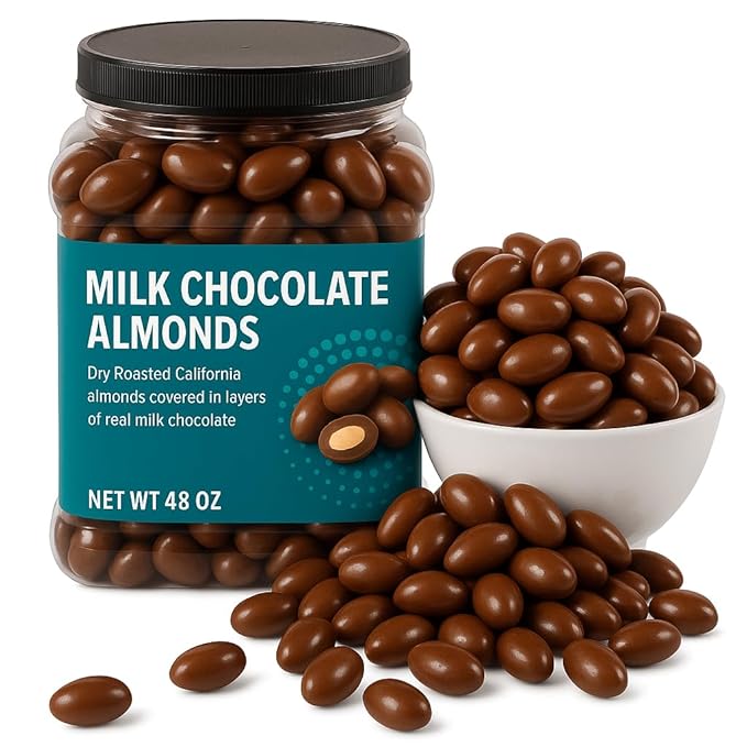 Milk Chocolate Covered Almonds California Oven-Roasted 48 Ounce Jar