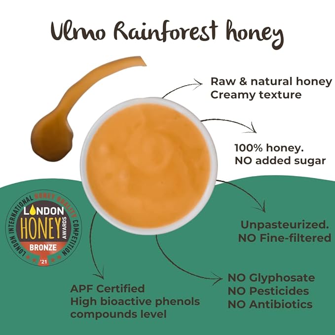 Ulmo Rainforest Raw Honey by TERRA ANDES PLUS | APF 100+ Pure Honey 17.6 oz