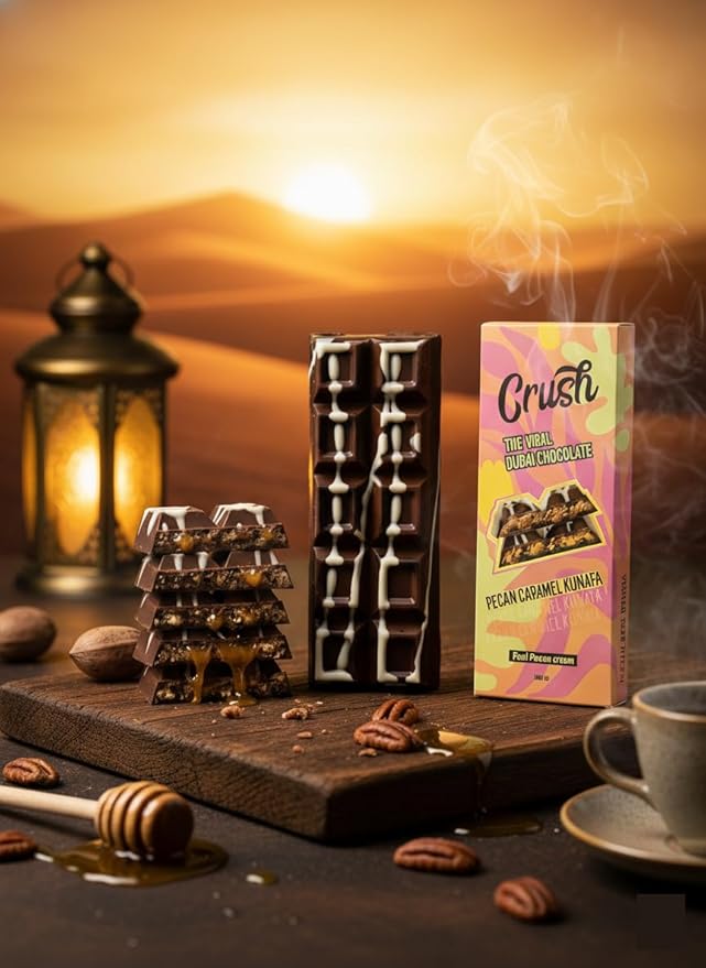 Crush Dubai Pecan Chocolate Bar – 8 oz Luxury Gift Filled with Toasted Katafi Pecan Cream &amp Tahini Inspired by the Classic Knafeh Dessert