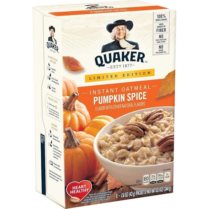 Quaker Oats Limited Edition Pumpkin Spice Oatmeal 8 - 1.51oz packets (pack of 3)