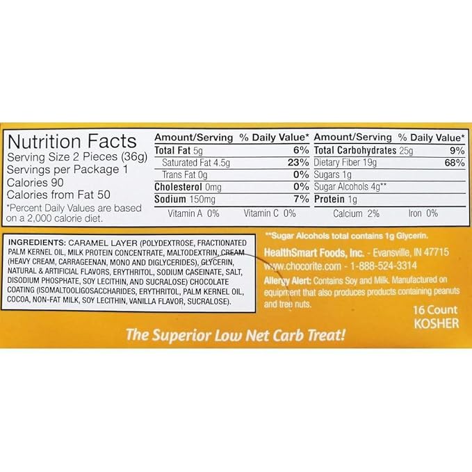 ChocoRite - Diet Chocolate Covered Caramels - 16/Box - High Fiber - Low Calorie - No Sugar Added
