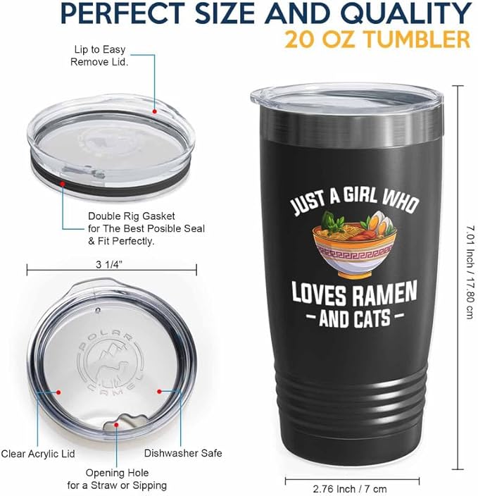 Ramen Lover Black Edition Tumbler 20oz - Just a girl who loves - Food Lovers chicken pumpkin vegan pantry spicy noodles