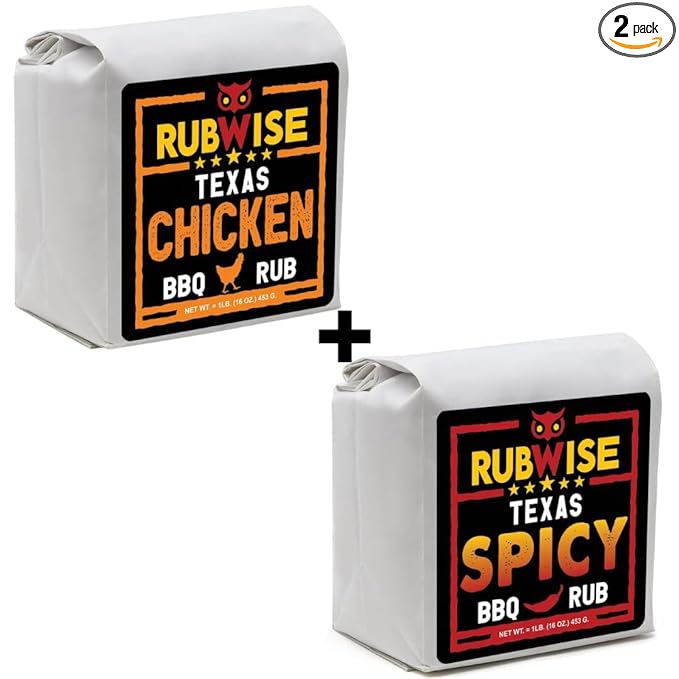 Texas Style Chicken Rub &amp Spicy Rub by Rubwise | BBQ Rub &amp Spices for Smoking &amp Grilling | Dry Rubs | Great on Any Meat Chicken Turkey Pork &amp Beef | NO MSG (1lb each)