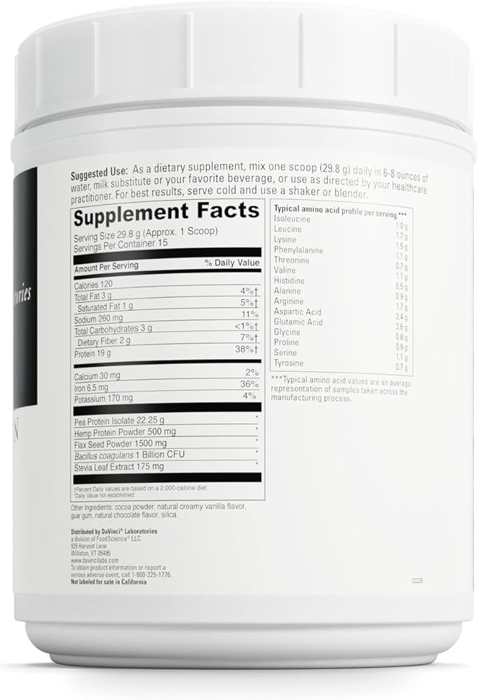 DaVinci Labs Vegan Protein - Protein Powder Supplement Supports Muscle &amp Tissue Repair* - Vegan Protein Supplement with Pea Protein &amp Flax Seed - Creamy Chocolate 15 Servings (477 g)