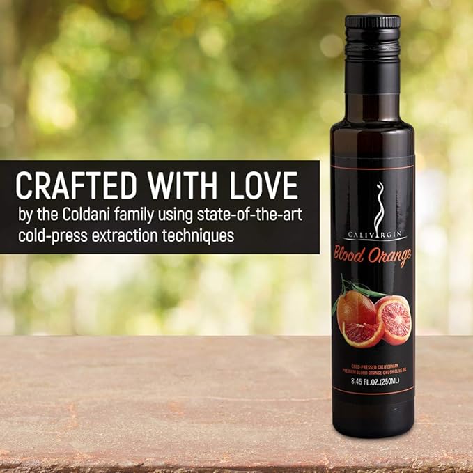 Calivirgin Blood Orange Olive Oil - Blood Orange Infused Extra Virgin Olive Oil - Cold Pressed Olive Oil - Blood Orange Flavored Olive Oil - No Preservatives Organically Grown Olives - 250ml