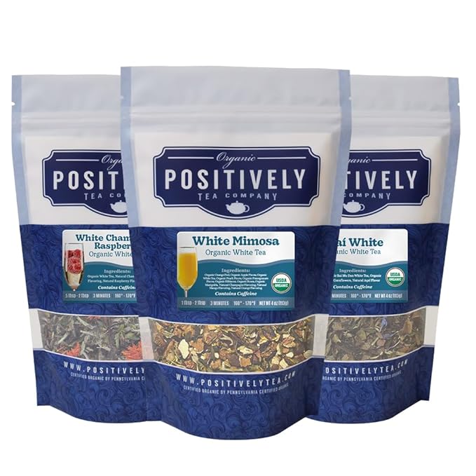 Organic Positively Tea Company White Tea Sampler Loose Leaf 4 Ounce 3 Pack