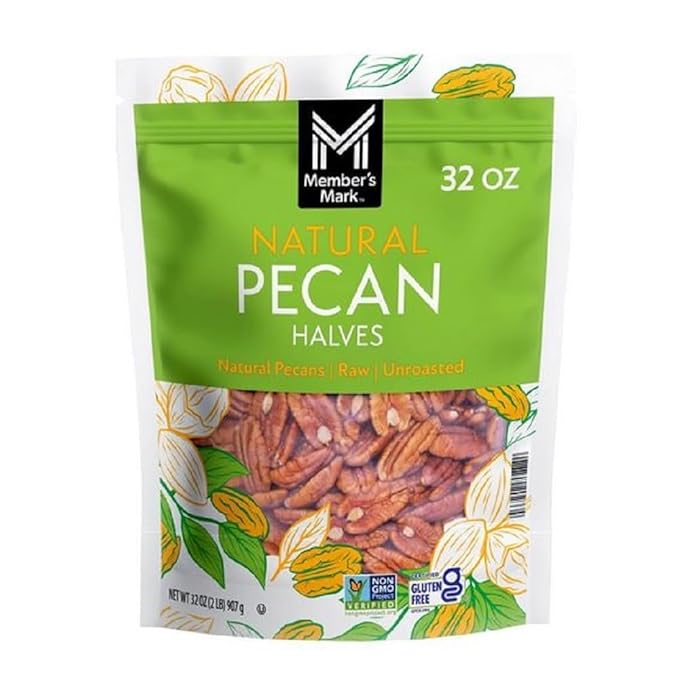 Member Mark Natural Pecan Halves 32 oz | Unsalted Raw Pecans in Resealable Bag | Fresh Crunchy Nuts for Baking Snacking &amp Cooking