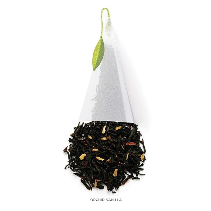 Tea Forte Orchid Vanilla Premium Caffeinated Black Tea Blend Event Box Bulk Pack 40 Count 10 per tray Individually Wrapped Handcrafted Pyramid Infusers