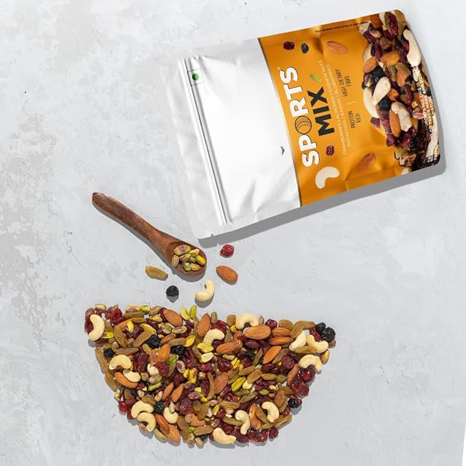 Generic Premium Sports Roasted Almonds Cashews Pistachios Dried Blueberries Cranberries and Raisins | Resealable Pouch -350 gm