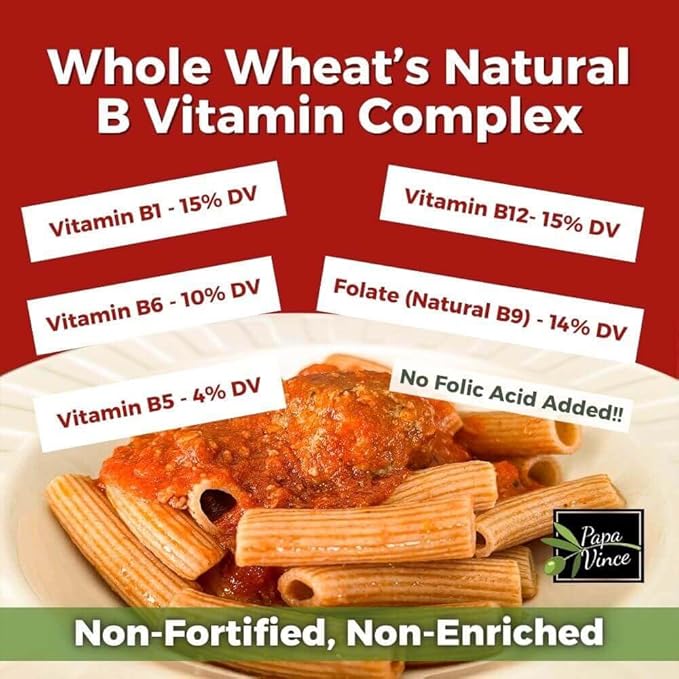 Papa Vince Organic Whole Wheat Non Enriched Rigatoni: Low Gluten Italian Pasta made in Italy from Organic Non GMO Khorasan Ancient Grain grown in Sicily. Slow Dried Bronze Die Cut. High in Selenium &a