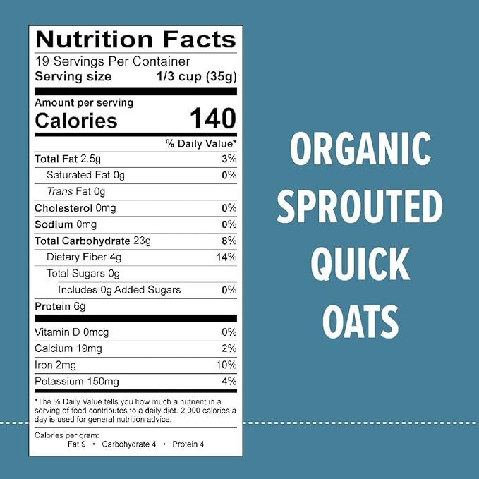 One Degree Organic Foods Sprouted Quick Oats USDA Organic Non-GMO Gluten Free Oatmeal 24 oz. 8 Pack
