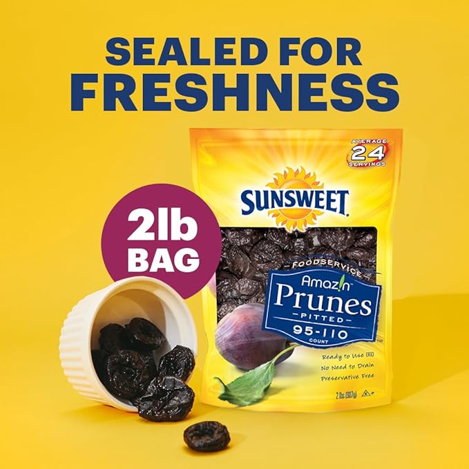 Sunsweet Amazin' Pitted Prunes - Dried Prunes Pitted Unsweetened - Gluten Free Vegan Low Fat - Fiber &amp Minerals - 2lb Resealable Bag x 3 Pack