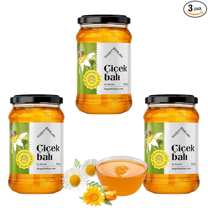 Natural Giresun Highlands Flower Honey Organic Additive-Free Authentic Turkish Product (500g/17.6 fl oz) - PACK OF 3