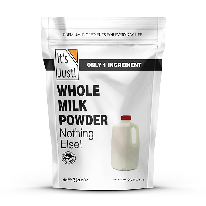 It's Just - Whole Milk Powder 2lbs rBST/rBGH Hormone Free Shelf Stable Just Add Water Made in USA Dry Milk Powder 32oz