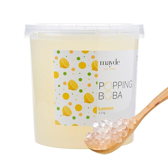 Mayde Popping Boba Pearls for Drinks Desserts &amp Breakfast Bowls (Lemon Flavor 7 Pounds)