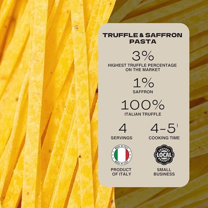 TRFL Truffle &amp Saffron Tagliolini – Artisanal Italian Egg Pasta Noodles 3% Truffle Grains and Saffron Handcrafted in Alba Italy – Gourmet Gift 4 Servings 8.8 oz (250g)