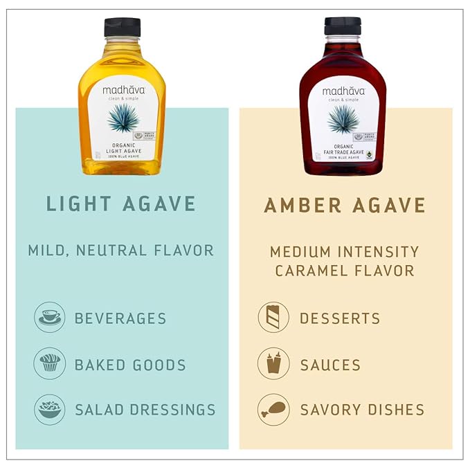 MADHAVA Organic Light Agave | 100% Pure Organic Blue Agave Nectar | Natural Sweetener Sugar Alternative | Vegan | Organic | Non GMO | Liquid Sweetener  11.75 oz. Bottle (Pack of 6)