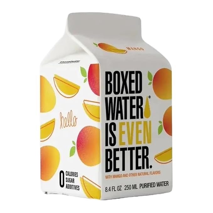 Mango Boxed Water 8.5 oz. (24 Pack) – Better Than Premium Plastic BPA-Free Refillable Cartons Sustainable Alternative Mini Carton for Kids Lunchbox Ready