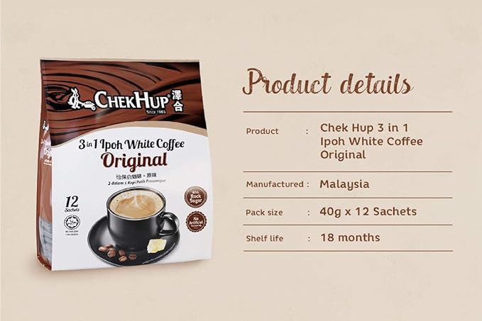 2-Pack Malaysia Chek Hup 3 In 1 Ipoh White Coffee- Original (12s x 40g) (2)