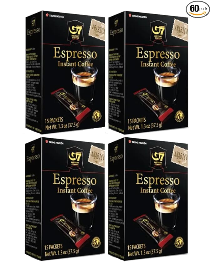 Trung Nguyen — G7 Instant Coffee — Espresso — Strong and Bold — Instant Vietnamese Coffee (15 Packets/Box 4-Pack)