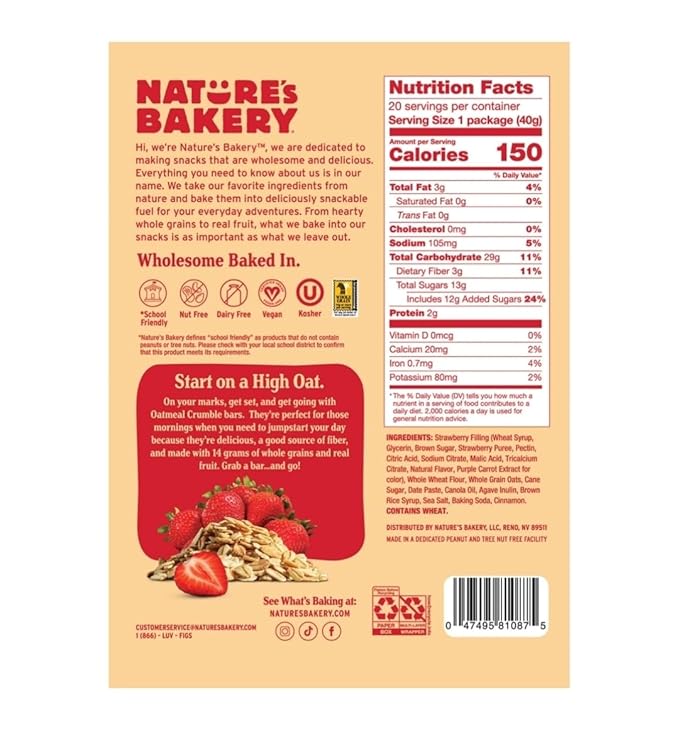 Nature-Bakery Oatmeal Crumble Strawberry 2 oz.(20 count) Custom Bundled by MOOCHI