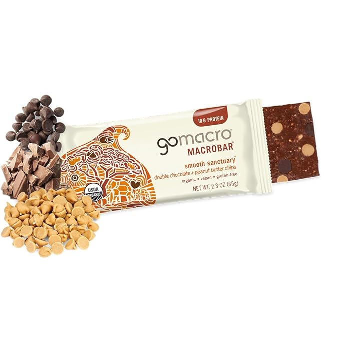 GoMacro MacroBar Organic Vegan Protein Bars - Double Chocolate + Peanut Butter Chips (2.3 Ounce Bars 12 Count)