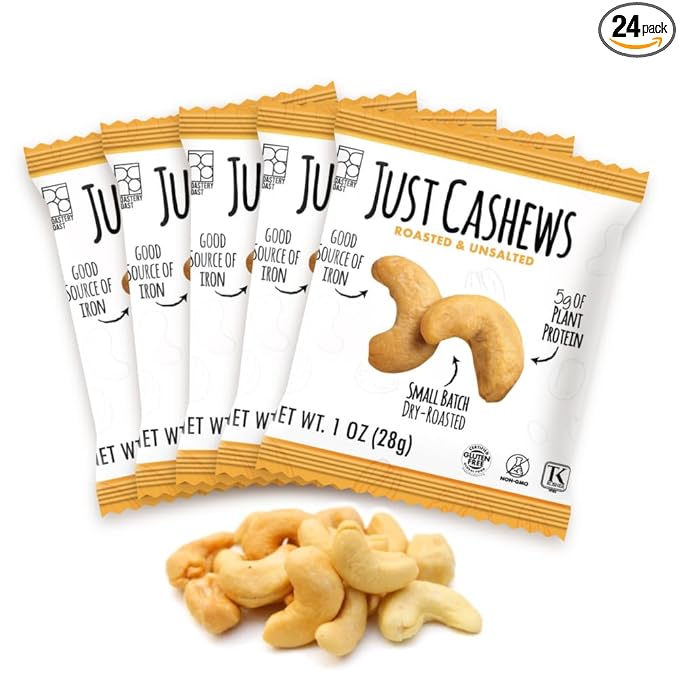 Roastery Coast - Just Cashews Unsalted | Individually wrapped snack (1 Oz each) | Whole Unsalted Cashews | Non-GMO Gluten Free Kosher | Cashew Nuts | Gourmet Snack