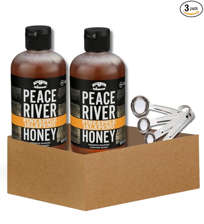 2x Peace River Honey Honey Pineapple Jalapeno 12 OZ Bundle with Measuring Spoon Set – Sweet and Spicy Blend with Pineapple Heat Plus Stainless Measuring Tools – Gift Set (3 Items)