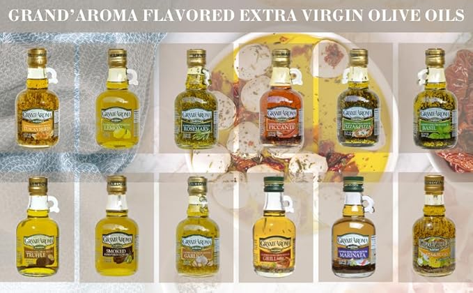 Mantova Grand’Aroma Flavored Extra Virgin Olive Oils Variety Gift Set made in Italy cold-pressed 100% natural heart-healthy for grilling barbequing smoking and cooking 8.5 oz